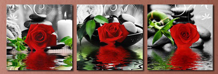 "ROSES IN BLACK AND WHITE OVER WATER"